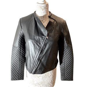ASOS black asymmetrical leather zip moto jacket,‎ size 8